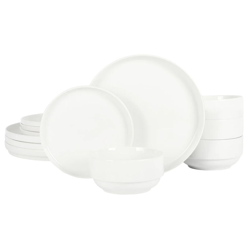 Gibson Home Snowscape 12 Piece fine Ceramic Stackable Dinnerware Set in White