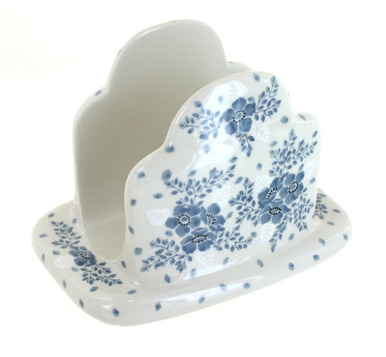 Blue Rose Polish Pottery Peach Posy Napkin Holder