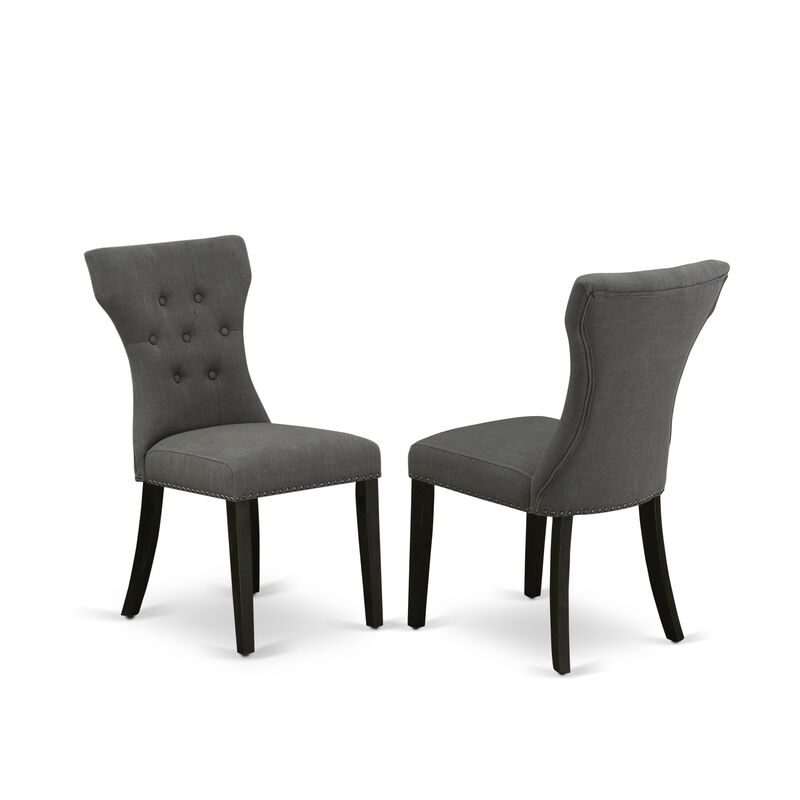 East West Furniture East West Furniture DMGA3-ABK-50 3 Piece Dining Set Contains 1 Drop Leaves Table and 2 Dark Gotham Grey Linen Fabric Dining Chairs Button Tufted Back with Nail Heads - Wire Brushed Black Finish