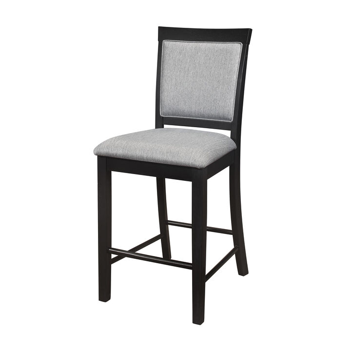 Aven 26 Inch Counter Height Chair, Gray Polyester, Black Wood, Set of 2 - Benzara