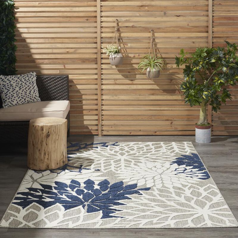 Nourison ALH05 Aloha Ivory/Navy Area Rug- 5'3 x 7'5