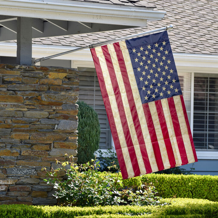 Embroidered Tea-Stained Patriotic USA House Flag 40" x 28"