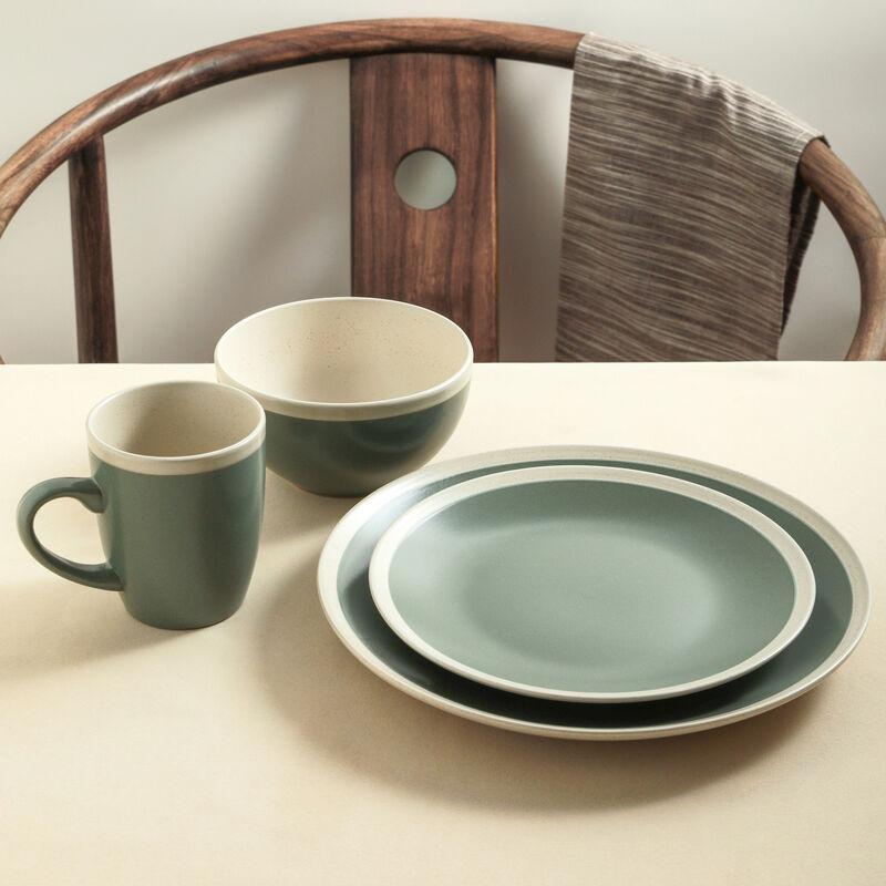 Stone Lain Serenity Stoneware 16 Piece Dinnerware Set, Green and Cream