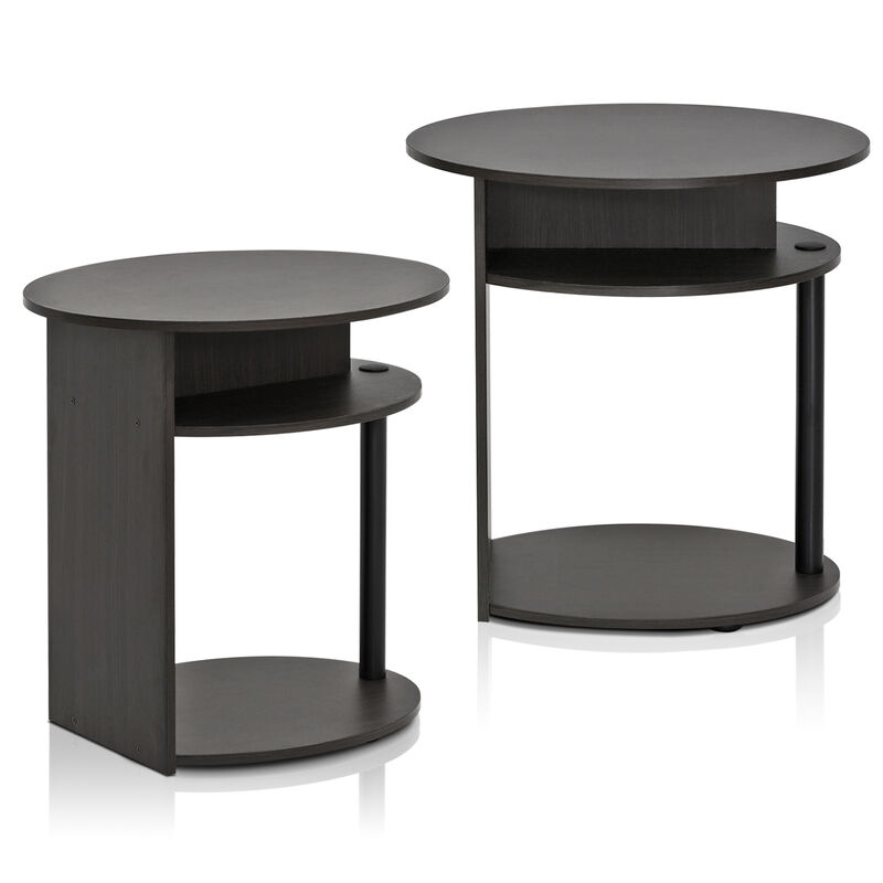 Furinno JAYA Simple Design Oval End Table Set of 2, Walnut,
