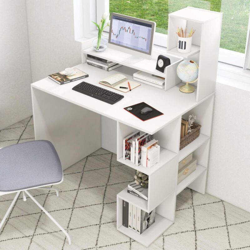 Hivvago Modern Computer Desk with Storage Bookshelf and Hutch for Home Office