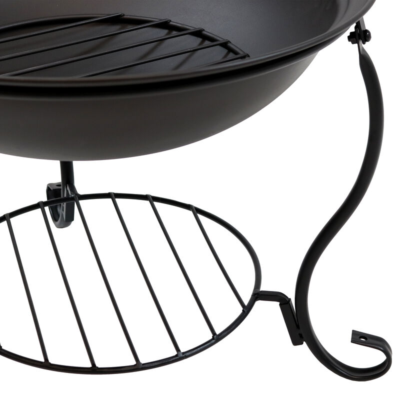 Sunnydaze 18 in Raised Steel Fire Pit with Stand, Screen, Grate, and Poker