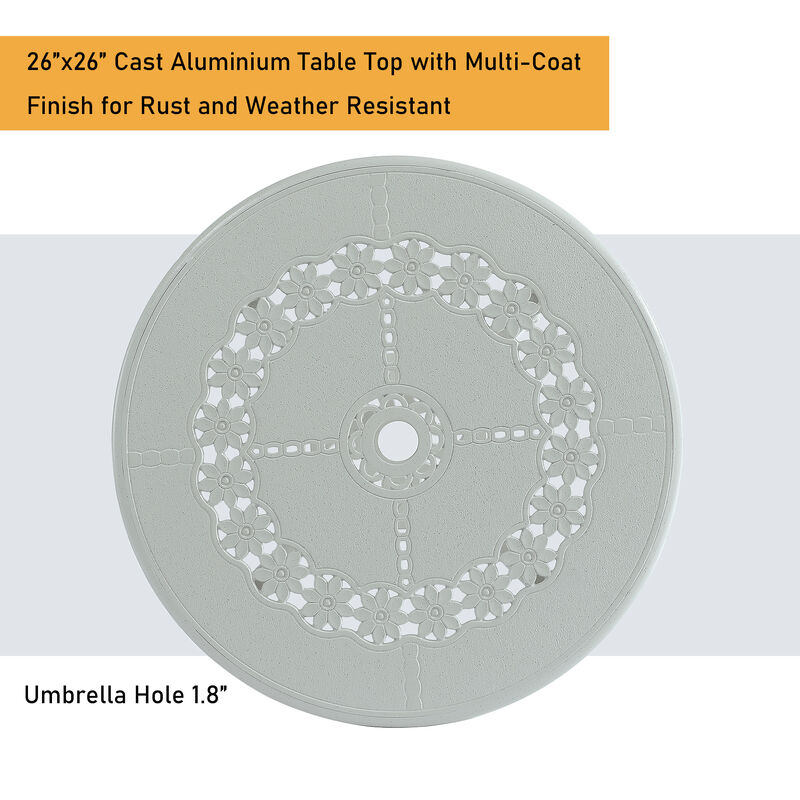 Mondawe Premium Cast Aluminum Round Outdoor Table with Umbrella Hole – Weather-Resistant and Sturdy