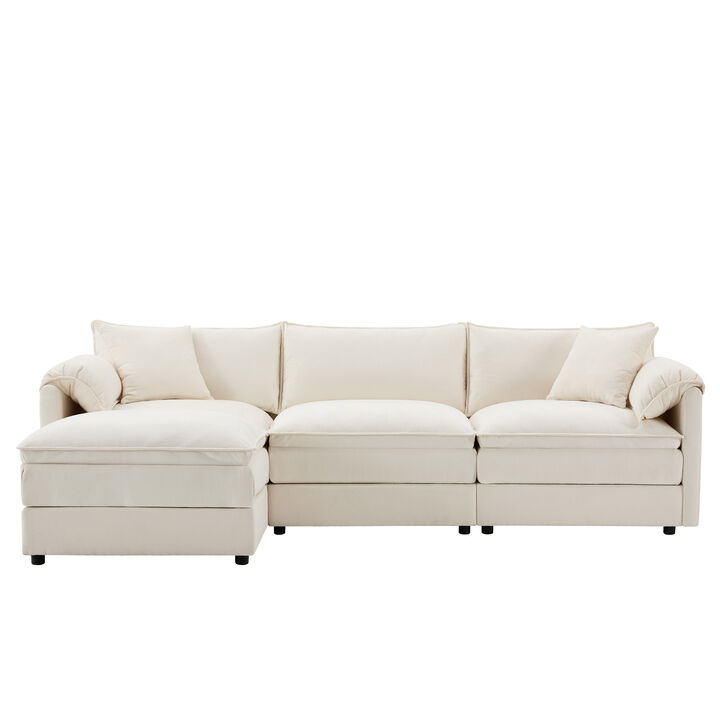 Whisen Modern Design Oversized Chenille Modular Sectional Sofa 4 Seat Sofa with Double Cushions and Movable Ottomans