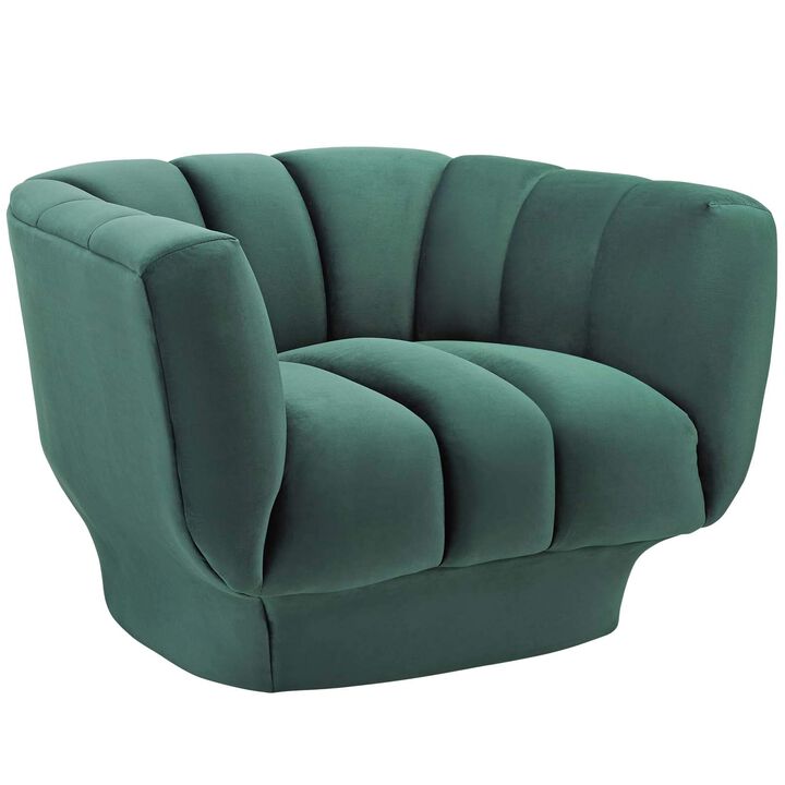 Modway Entertain Vertical Channel Tufted Performance Velvet Accent Lounge Armchair in Green