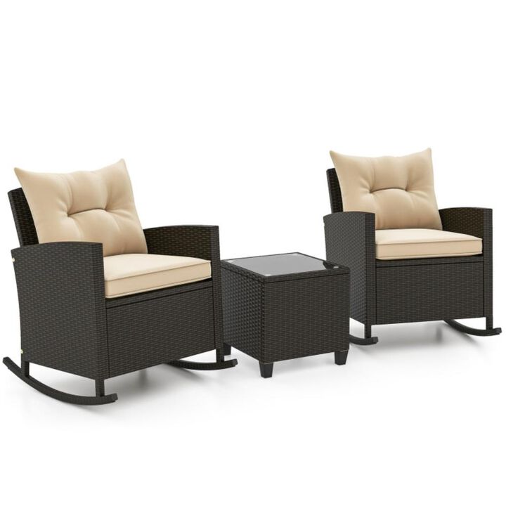 Hivvago Patio Rattan Roker Chairs with Tempered Glass Table and Soft Cushions for Backyard, Poolside Porch