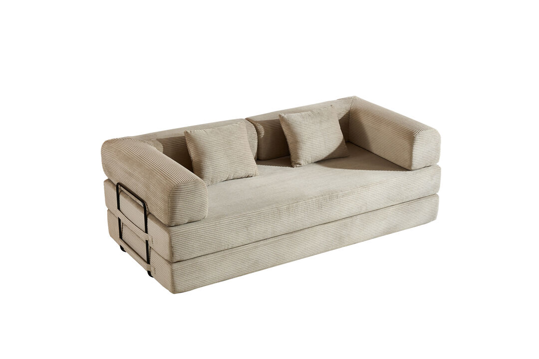 Cozy Convertible Sofa Bed with Cylindrical Pillow for Home Comfort