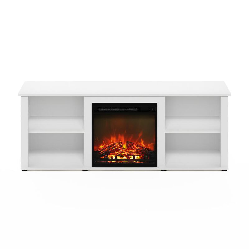 Furinno Classic 60 Inch TV Stand with Fireplace, Solid White