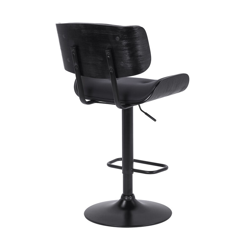 Brooklyn Adjustable Swivel Black Faux Leather and Black Wood Stool with Black Base