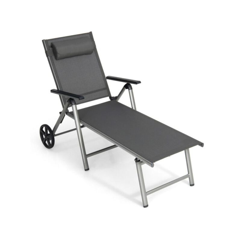 Hivvago Adjustable Patio Folding Chaise Lounge Chair with Wheels