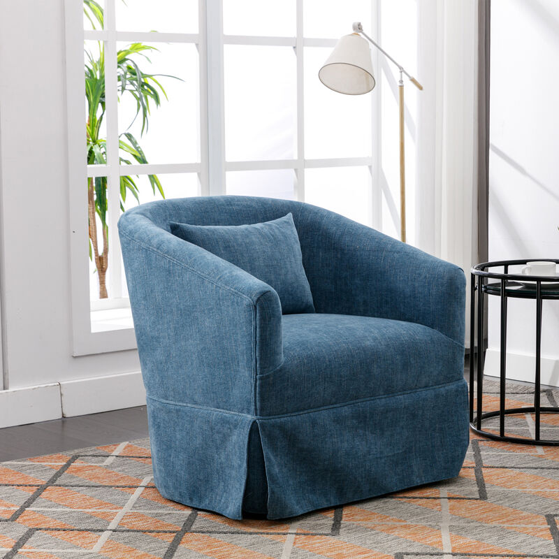 360-degree Swivel Accent Armchair Linen Blend Blue