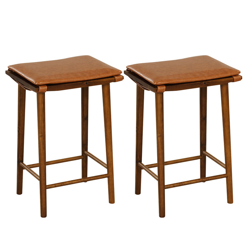 Set of 2 25.5 Inch Barstools with Removable Cushion and Footrest