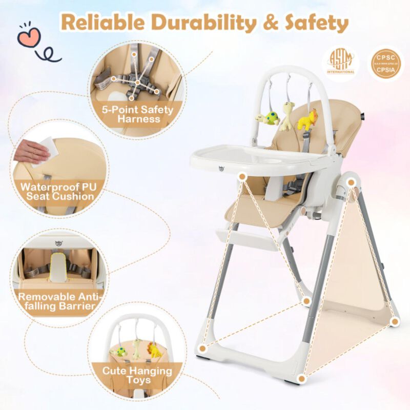 Hivvago 4-in-1 Foldable Baby High Chair with 7 Adjustable Heights and Free Toys Bar