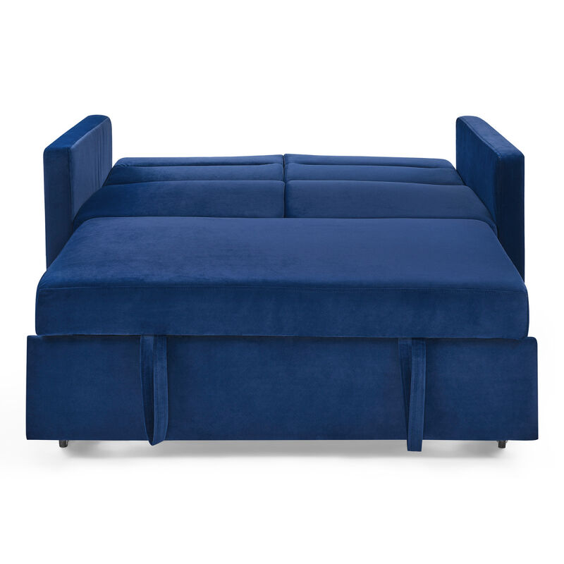 Loveseats Sofa Bed with Pull-out Bed, Adjustable Back and Two Arm Pocket, Blue (54.5"x33" x 31.5")