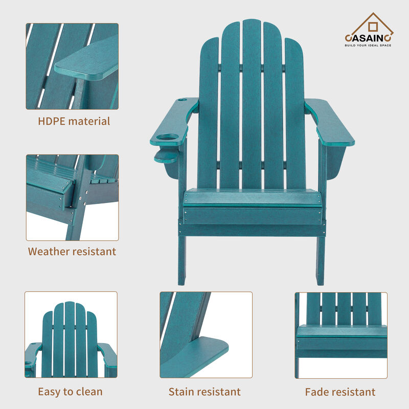 Traditional Curveback Plastic Patio Adirondack Chair with Cup Holder and umbrella holder Outdoor