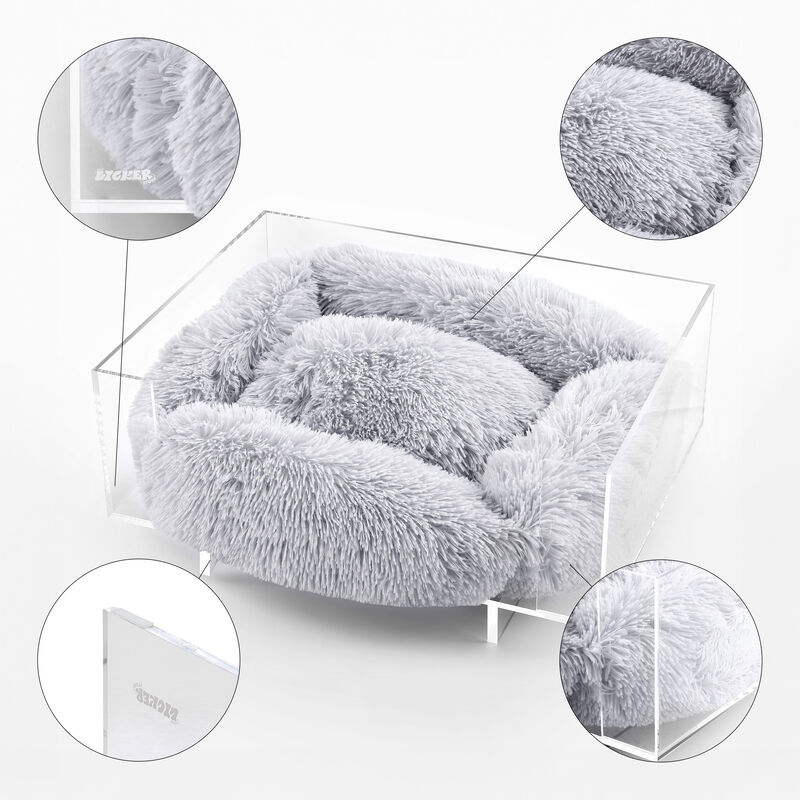 Carole Small/Medium Modern Lucite Calming Fluffy Pet Bed with Washable Cushion