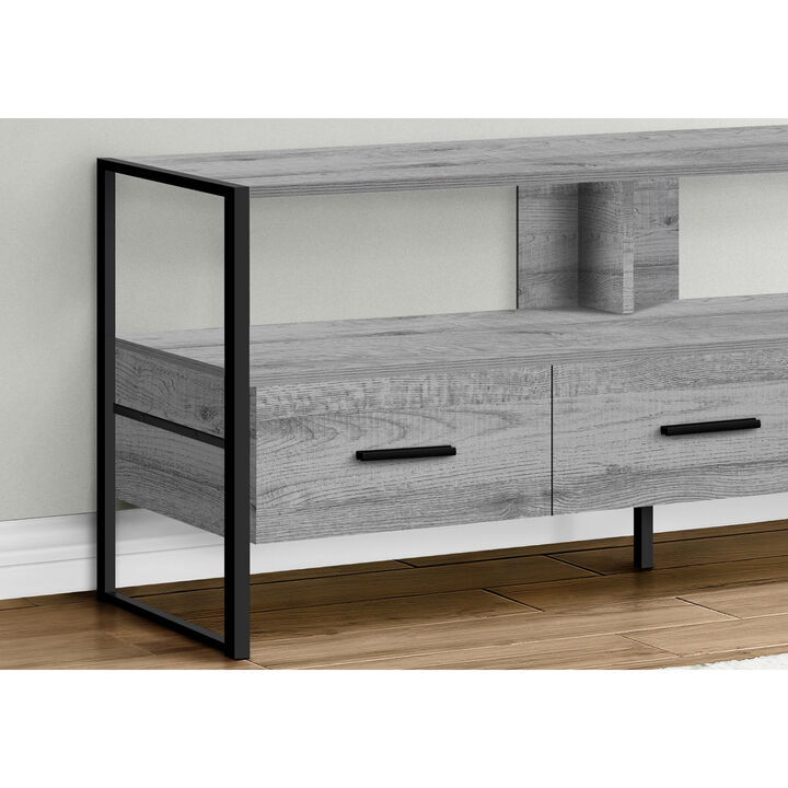 Monarch Specialties I 2617 Tv Stand, 48 Inch, Console, Media Entertainment Center, Storage Drawers, Living Room, Bedroom, Laminate, Metal, Grey, Black, Contemporary, Modern