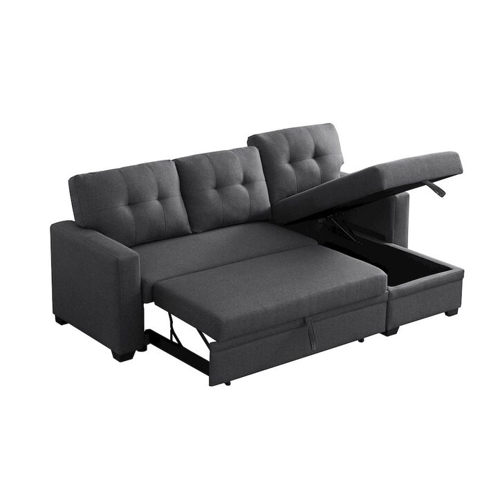 CP HomeDecor Devion Furniture Polyester Fabric Reversible Sleeper Sectional Sofa-Dark Gray