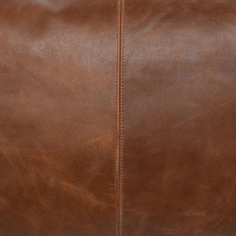 Leatherette Throw Pillow with Stitched Details and Flanged Edges, Brown-Benzara