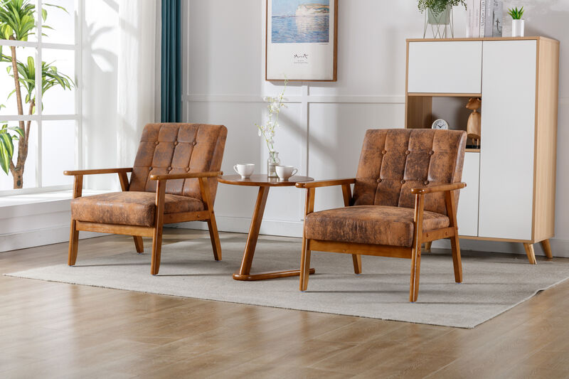 Accent Chairs Set of 2 with Side Table, Mid Century Modern Accent Chair, Wood and Fabric Armchairs Side Chair, Lounge Reading Comfy Arm Chair for Living Room, Bedroom, Office