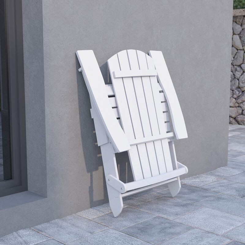 Flash Furniture Charlestown Commercial Folding Adirondack Chair - White - Poly Resin - Indoor/Outdoor - Weather Resistant