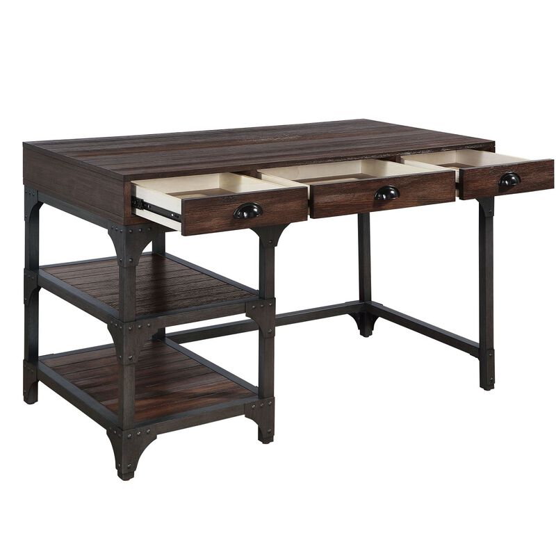 Gordon Writing Desk, Espresso Oak Finish & Black Metal OF 00143