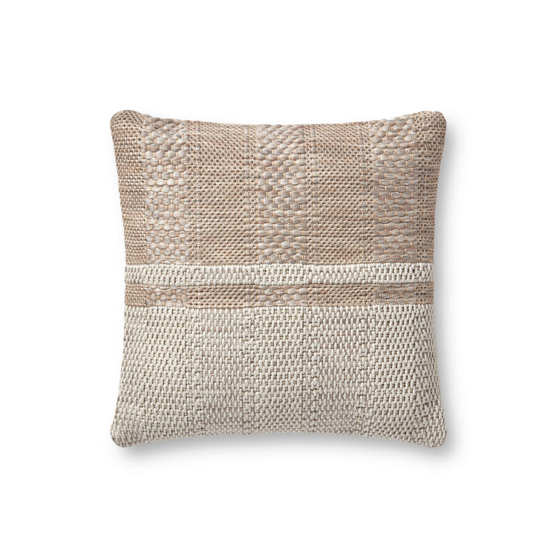 Calypso PAL0045 Taupe/Natural 18''x18'' Down Pillow by Amber Lewis x Loloi, Set of Two