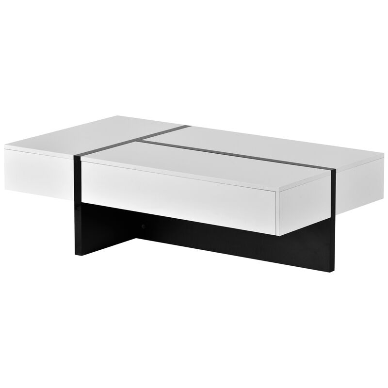 Contemporary Rectangle Design Living Room Furniture, Modern High Gloss Surface Cocktail Table, Center Table for Sofa or Upholstered Chairs, 45.2x25.5x13.7in