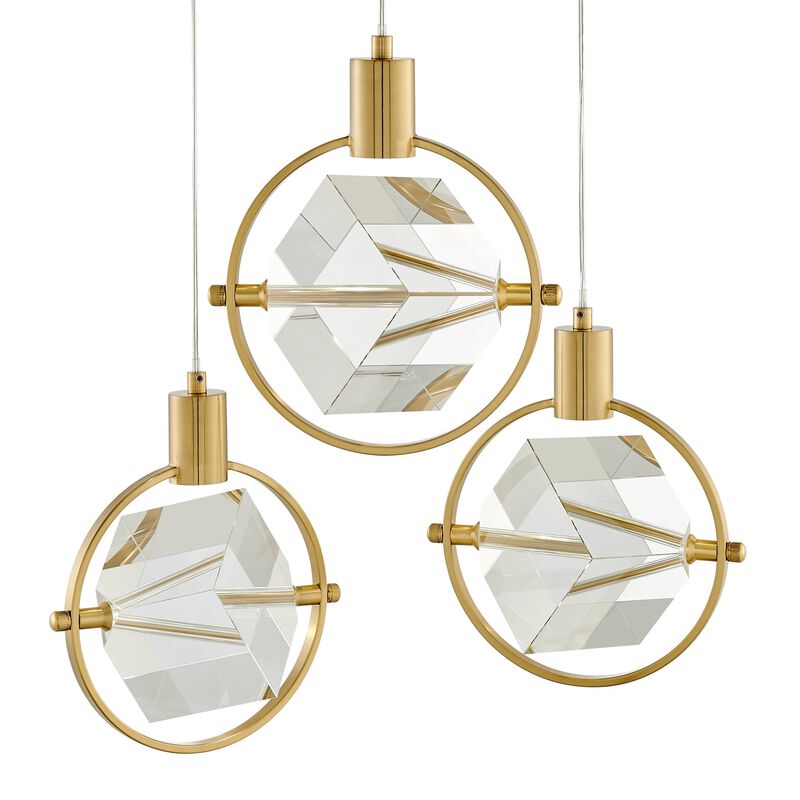 Hollywood Pendant Gold Metal and Acrylic 3 LED Lights Dimmable