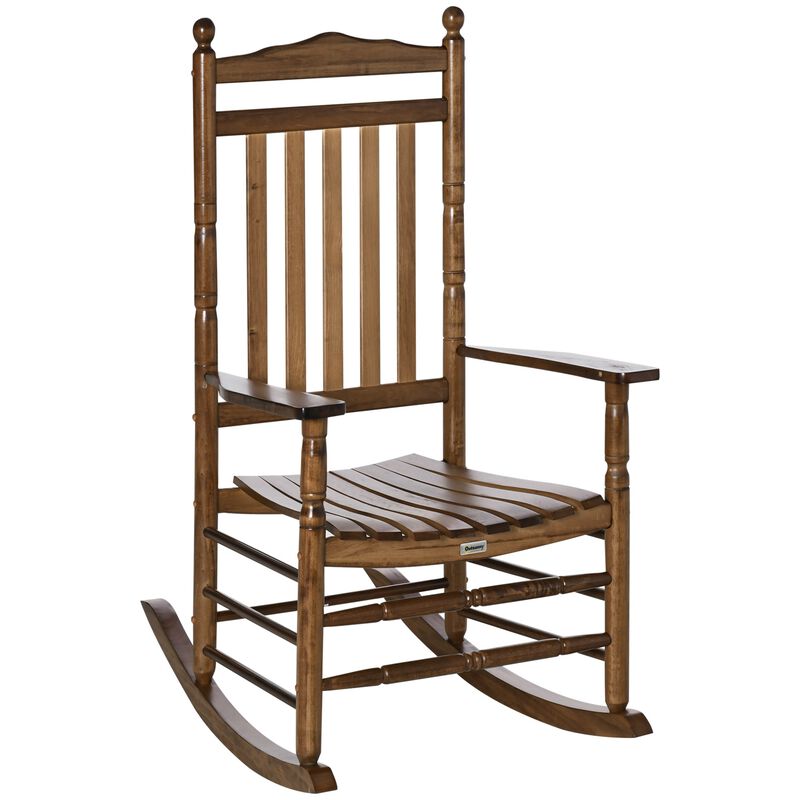 Brown Traditional Wooden High-Back Rocking Chair: for Porch, Indoor/Outdoor