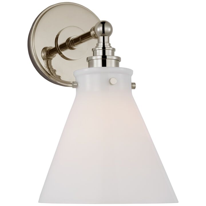 Parkington Small Single Wall Light in Polished Nickel with White Glass