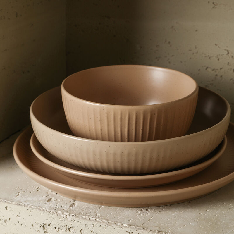 Stone Lain Logan Stoneware 16 Piece Dinnerware Set with Pasta Bowls, Terracotta