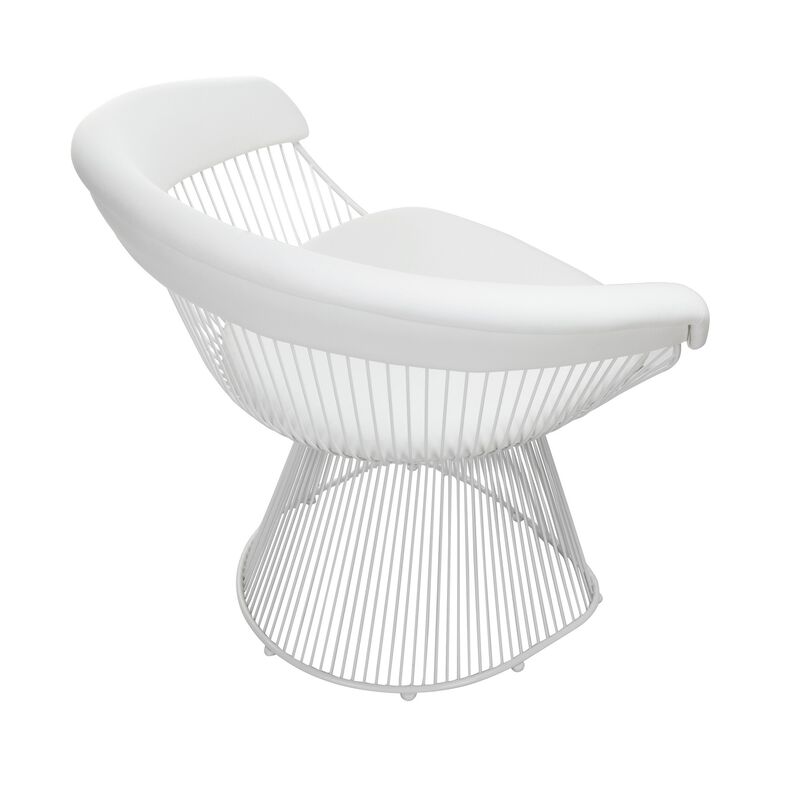 Coll 33 Inch Accent Chair, Slatted Metal Curved Back, White Faux Leather - Benzara