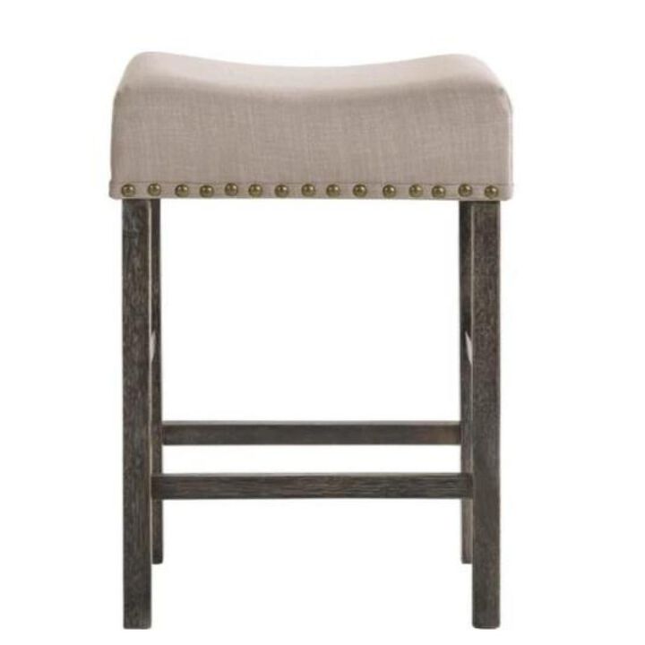 Martha II Counter Height Stool (Set-2) in Tan Linen & Weathered Gray