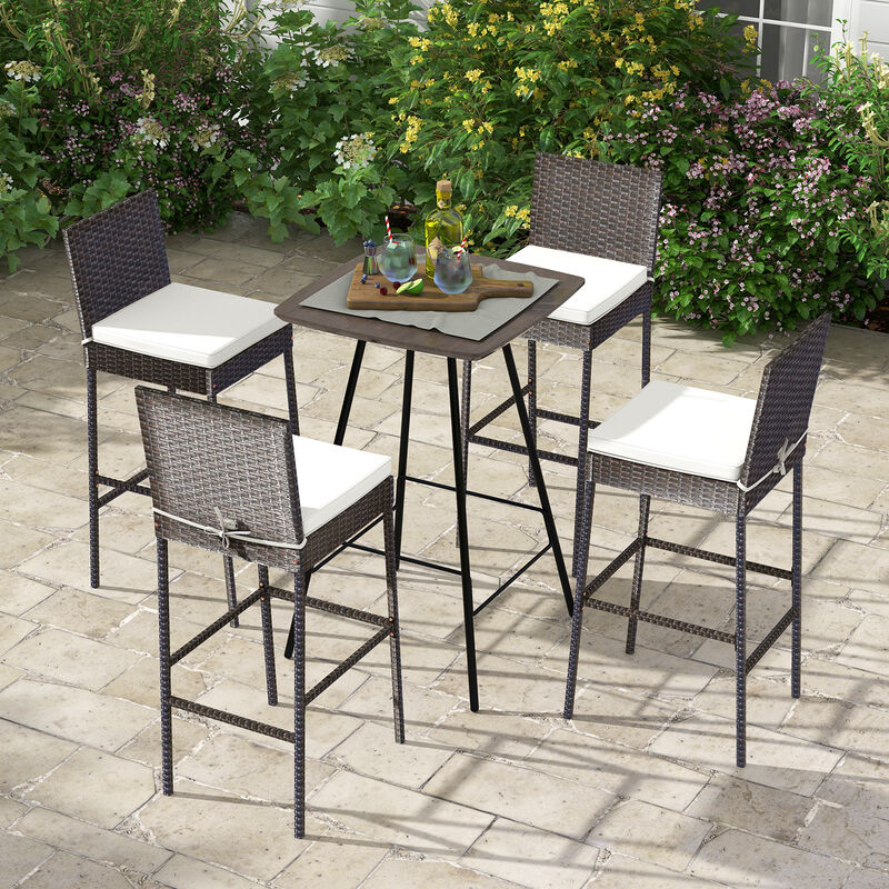 Patio Wicker Barstools with Seat Cushion and Footrest