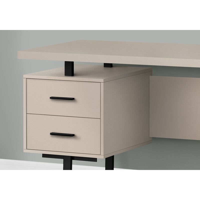 Monarch Specialties Computer Desk, Home Office, Laptop, Left, Right Set-Up, Storage Drawers, 60"L, Work, Metal, Laminate, Beige, Black, Contemporary, Modern