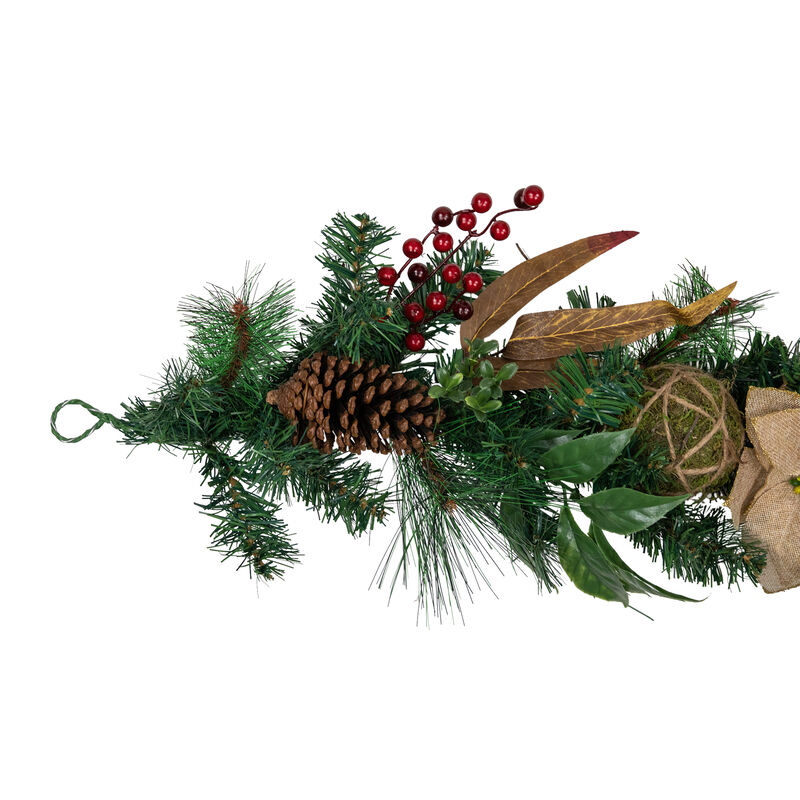 6' x 10" Mixed Pine with Poinsettias and Berries Christmas Garland  Unlit
