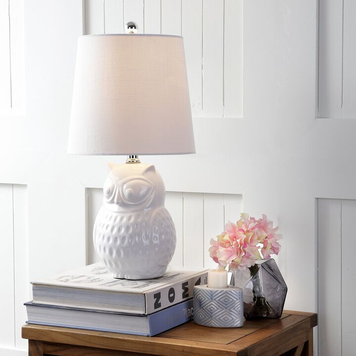 Hoot 20.5" Ceramic Mini LED Table Lamp, White Owl