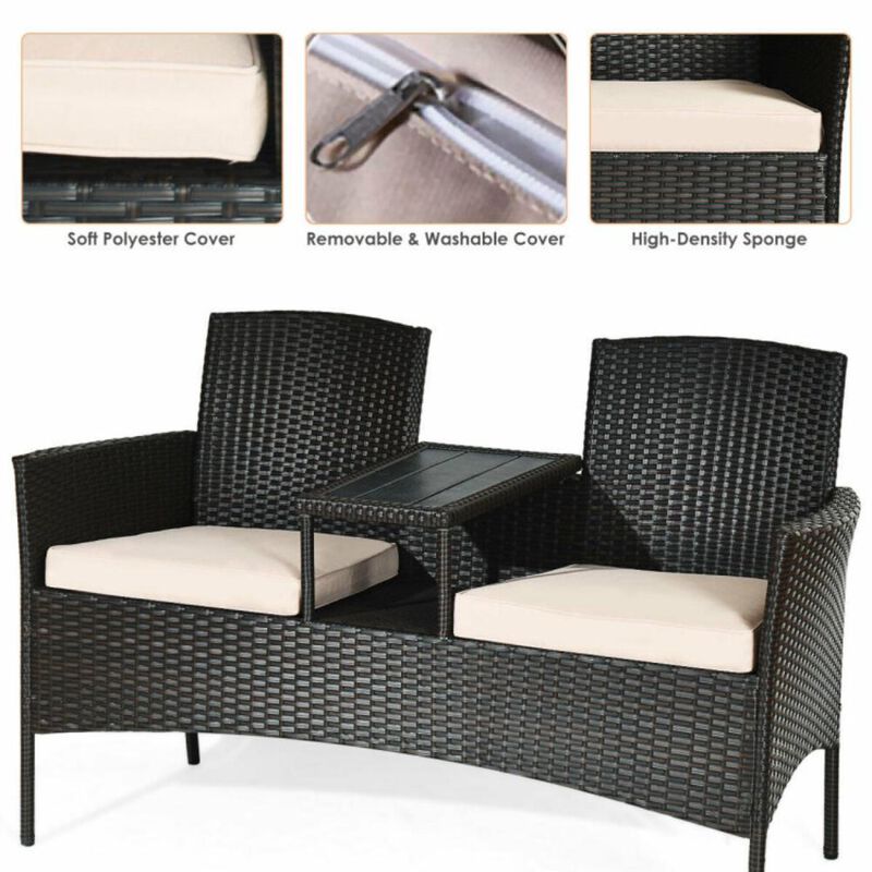 Hivvago Patented Modern Patio Set with Built-in Coffee Table and Cushions