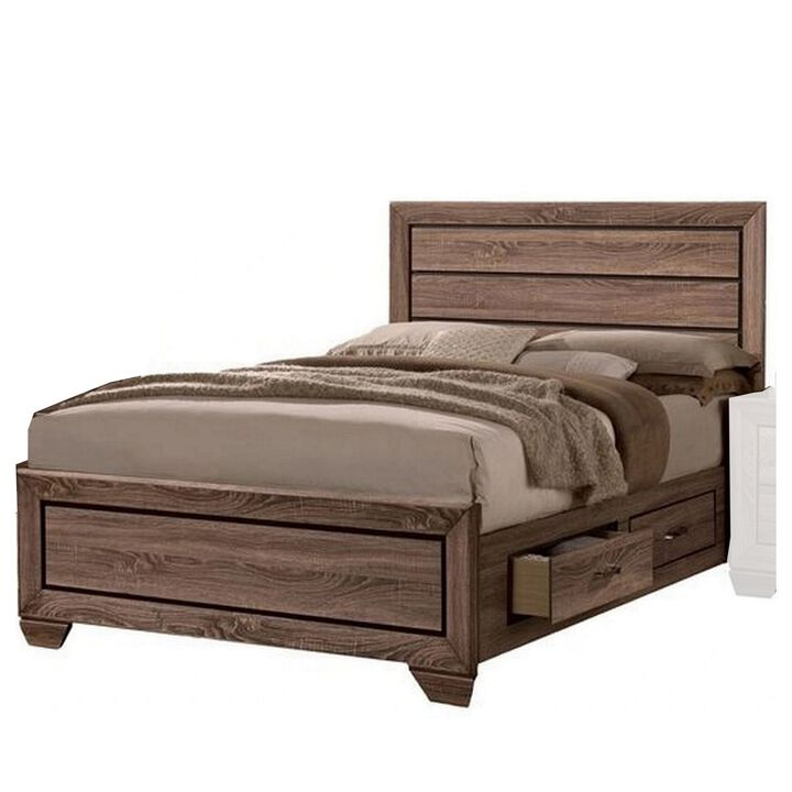 Bello California King Size Storage Bed, 2 Drawers, Wood Grains, Warm Brown - Benzara