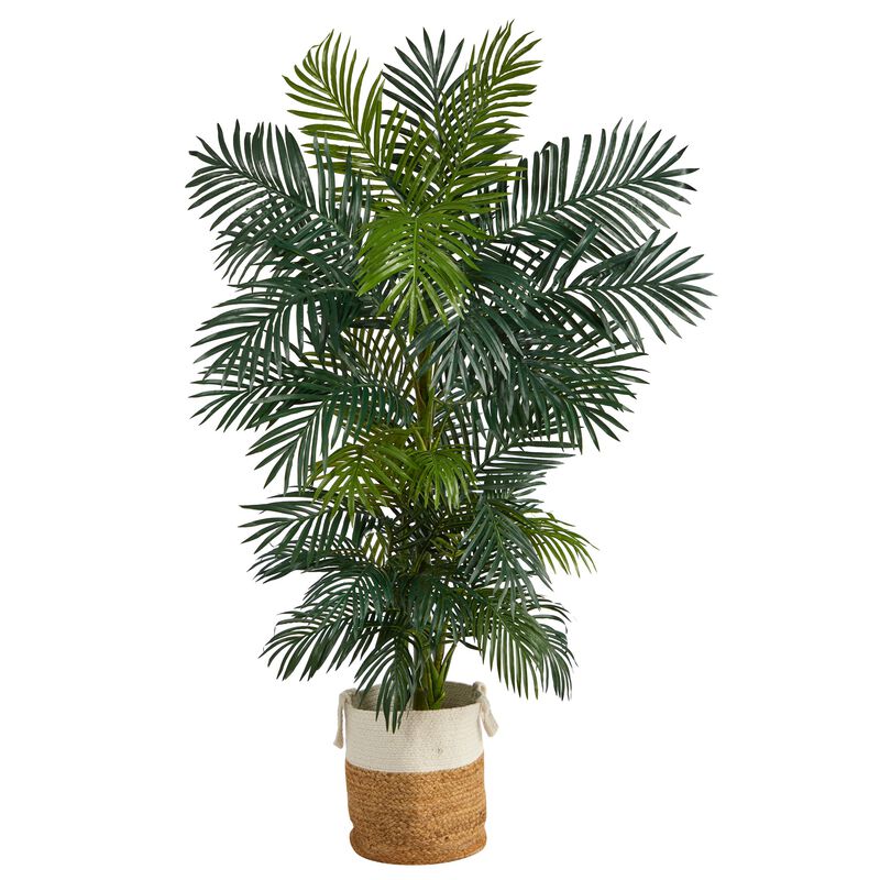 HomPlanti 6.5 Feet Golden Cane Artificial Palm Tree in Handmade Natural Jute and Cotton Planter