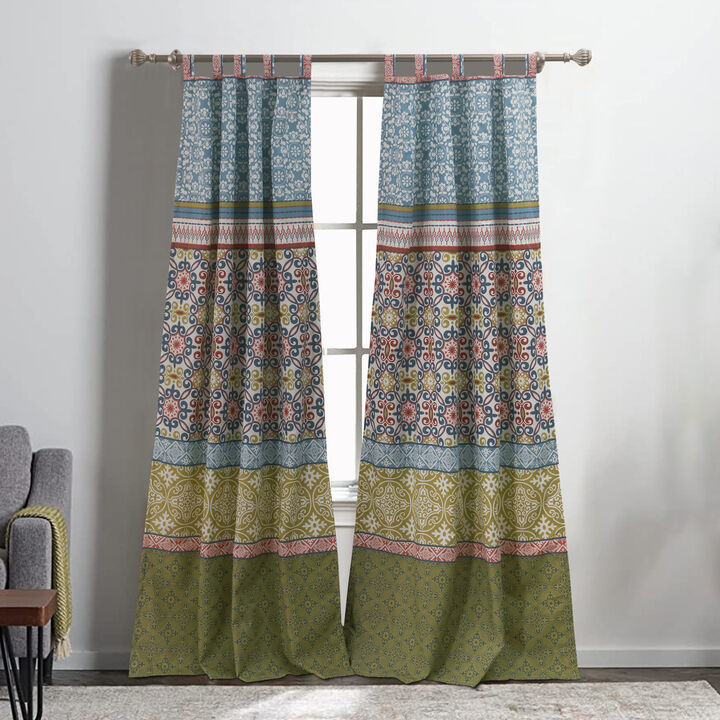 Kaw Set of 2 Panel Curtains, Multicolor Geometric Patterns, Polyester - Benzara