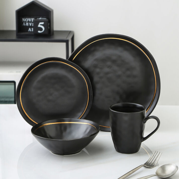 Stone Lain Clara Porcelain 32 Piece Dinnerware Set, Black