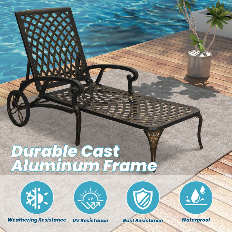 MONDAWE Cast Aluminum Outdoor Adjustable Chaise Lounge with Removable Cushion