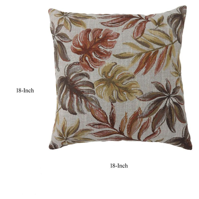 Contemporary Style Leaf Designed Set of 2 Throw Pillows, Red-Benzara