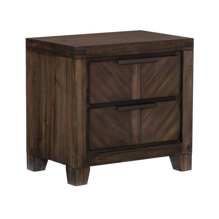 2 Drawer Wooden Nightstand with Antique Handles and Chamfered Feet, Brown - Benzara